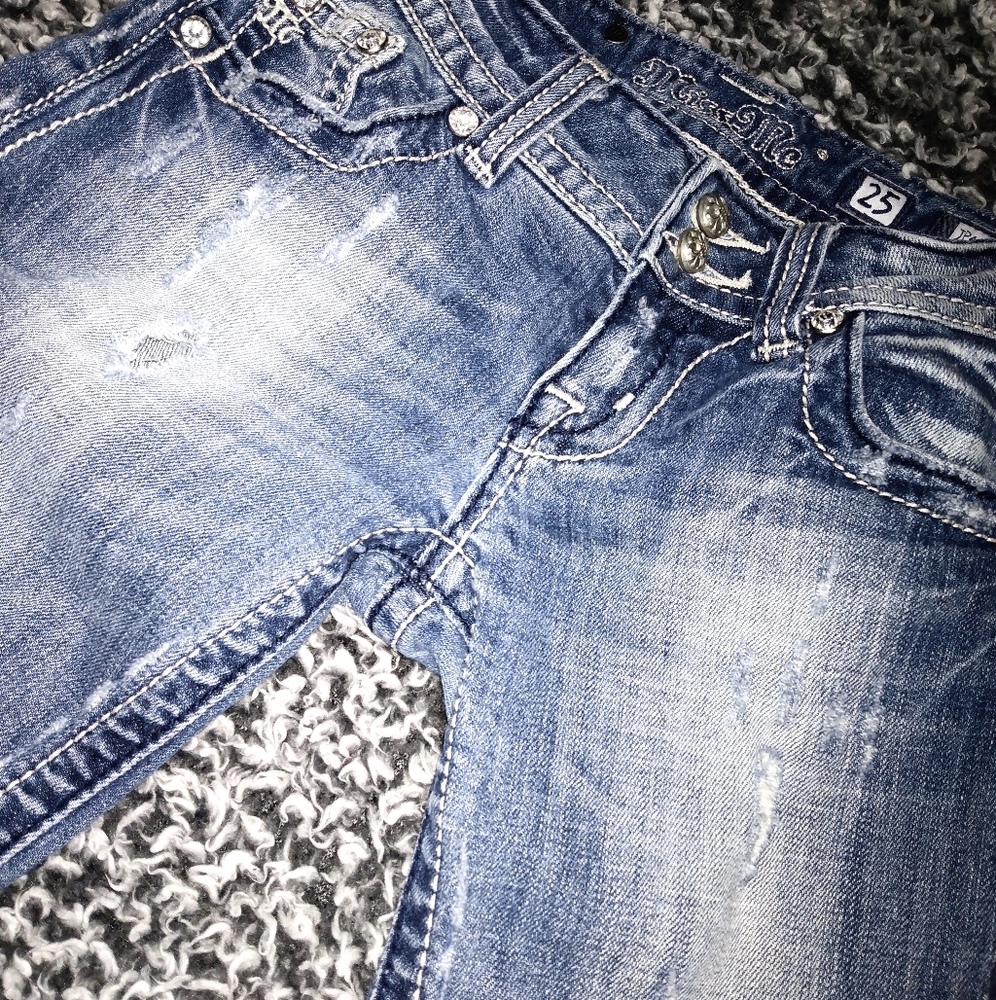 Y2K MISSME Rhinestone Ripped Jeans.